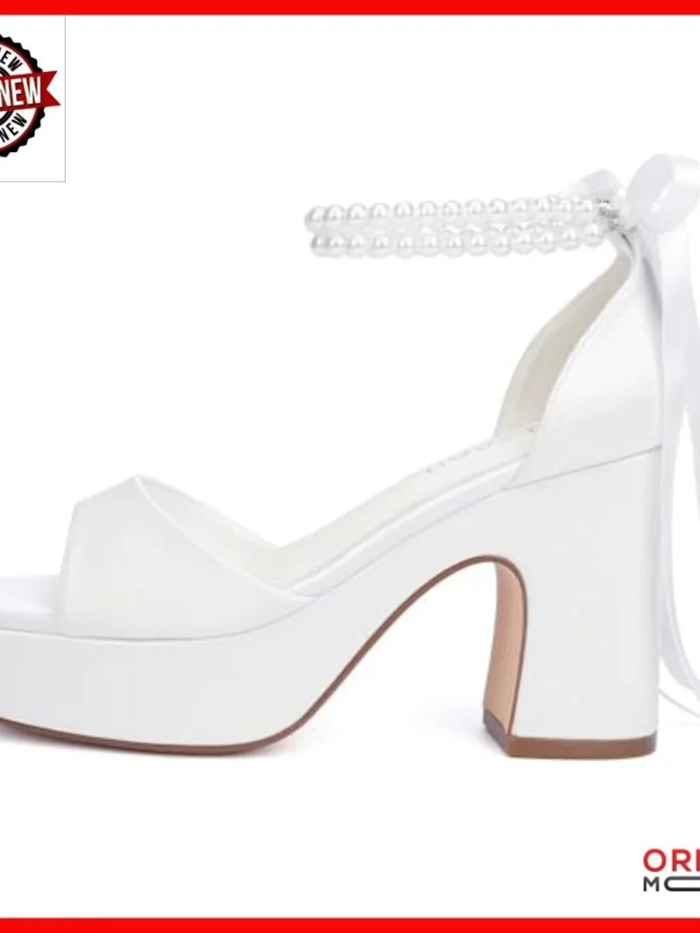 Platform Wedding Sandals with Pearl Heels and Block Heel for Bride